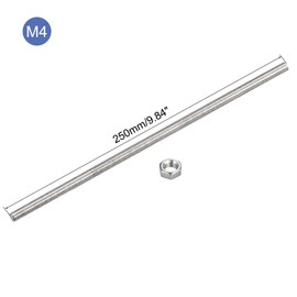 QUARKZMAN Pack of 12 M4 x 250 mm Fully Threaded Rods, 304 Stainless Steel Threaded Rods, Right-Handed Threaded Rods, Threaded Rods, Rod Bolts with 12 Hex Nuts, 0.7 mm Thread Spacing