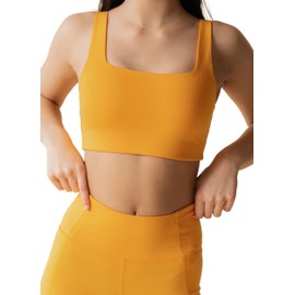 Girlfriend Collective Women's Tommy Square-Neck Sports Bra, Golden Glow
