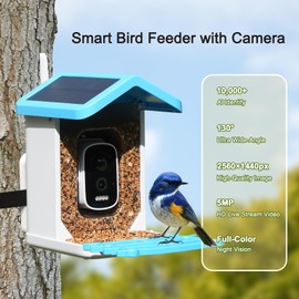 wooaismart Smart Bird Feeder with Camera - Solar Powered, AI Identify for Effortless Birdwatching, Auto Captures HD Pictures & Videos, Instant Notifications for Bird Lovers Enthusiasts