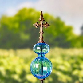Zaer Ltd. Colored Blown Glass Garden Stake with Cast Iron Finial on Top (Set of 6 (1 of Each))