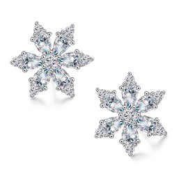 Glintara Women's Silver Christmas Jewellery Set, 925 Sterling Silver Snowflake Necklace & Stud Earrings Set, 45 cm Silver Chain with Snowflake Pendant & Silver Snowflake Stud Earrings with Zirconia,