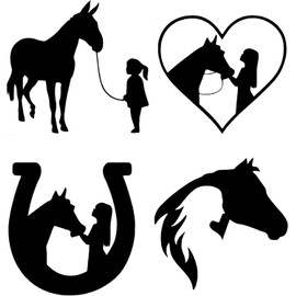 Pack of 4 Girl with A Horse Stickers - Waterproof Decal - Car Bumper, Laptops, Water Bottles, Fun Gifts, Mirrors (8cm x 7.5cm, Black)