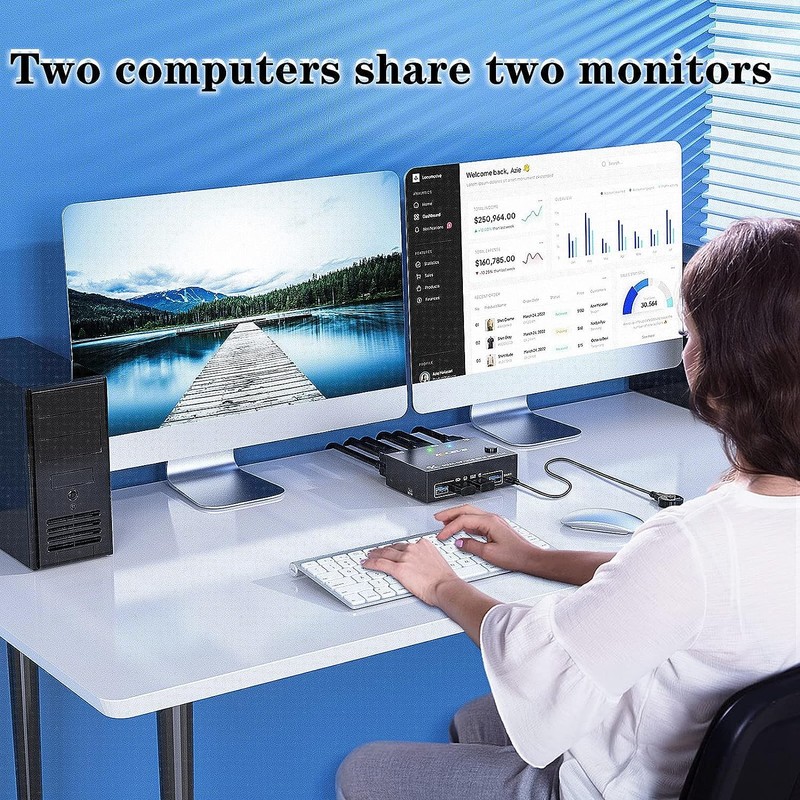 8K USB 3.0 Display Port KVM Switch 2 Monitors 2