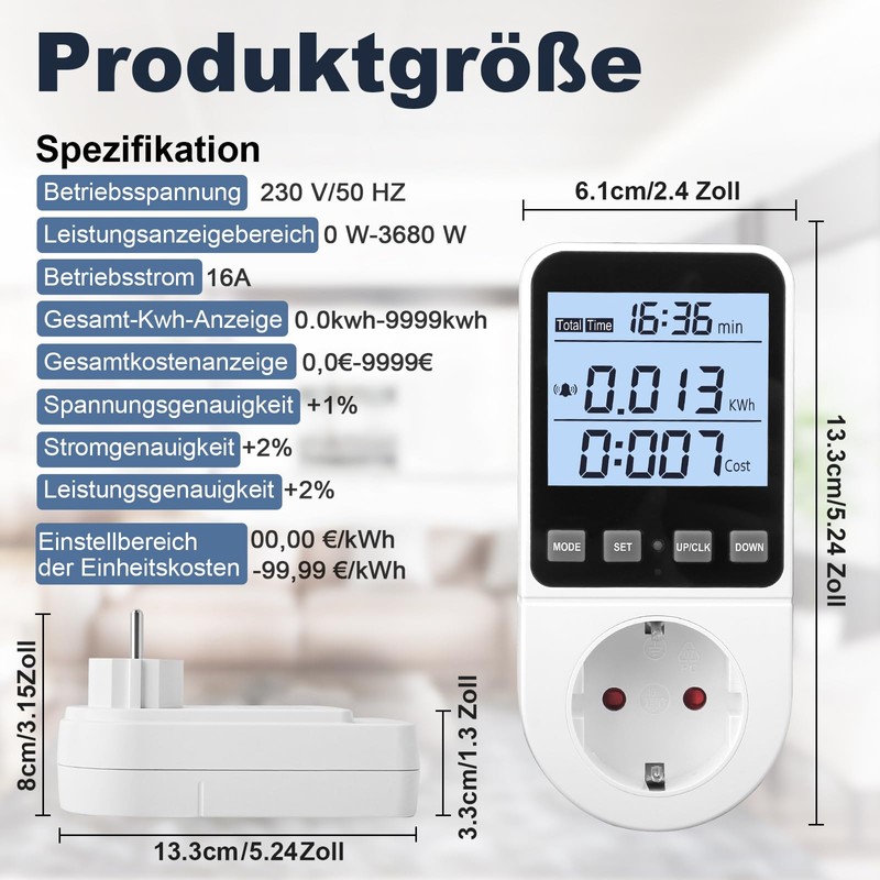 Electricity Meter for Socket, 8 Modes, Electricity Meter, Energy Cost