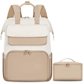 BERTASCHE Lunch Backpack for Women, 15.6 Inch Laptop Backpack with Insulated Cooler Lunch box, Nurse Backpack for Teacher Work Travel College Picnic, Khaki-Beige