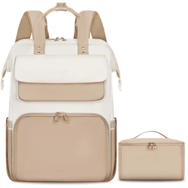 BERTASCHE Lunch Backpack for Women, 15.6 Inch Laptop Backpack with Insulated Cooler Lunch box, Nurse Backpack for Teacher Work Travel College Picnic, Khaki-Beige