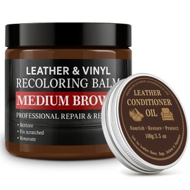 Laxmorph Leather Color Restorer, Leather Recoloring Balm, Scratch Remover, Leather Dye, Leather Paint with Leather Conditioner, Leather Repair Kit for Furniture Couches Car Seats Shoes, Medium Brown