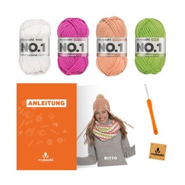 myboshi Ritto Crochet Set Tube Scarf, Crochet Set for Beginners, Includes No. 1 Wool, Crochet Hook, Instructions, Label, 30% Merino Wool, Pink, with Crochet Hook