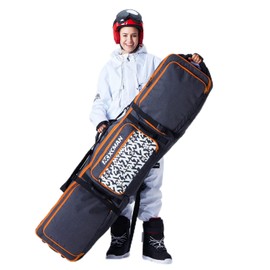 XCMAN Padded Snowboard Bag with Wheels, Extendable Roller Ski Bag for Air Traveling Adjustable Length - Extra Long/Wide/Deep,Waterproof - with Protection Ribs