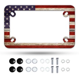 Motorcycle Retro American Flag License Plate Frame Patriotic Stainless Steel Material Funny Motorbike License Plate Holder Motorcycle Accessories 7" X 4" Inch