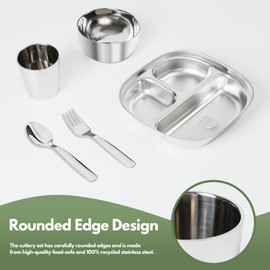 Znbskla Kids Dinnerware Set 8-Piece | Divided Toddler Plates with Spoon Fork | 304 Stainless Steel Baby Feeding Set | BPA-Free Dishwasher Safe | Learning Tableware Kit Gift (CG/8)