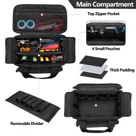 Rexmica Small Tool Bag with Anti-friction and Thick Padded Bottom, Tool Storage Organizer for Men, Tactical Bag, Range Bag, Multi-functional Work Tote for Repairman, Electrician, Carpenters, Handyman