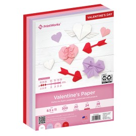 PrintWorks Valentine Paper 8.5" x 11" - 300 Sheets - 4 Colors (Red, Pink, White, & Orchid) - Ideal for School & Craft Projects - Made in The USA - 20 lb/75 GSM, 24 lb/89 GSM, 28 lb/105 GSM (00585)