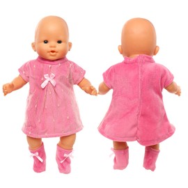 Miunana Sweet Doll Clothes New Dress Coat Socks for 14 Inch 16 Inch 17 Inch 35-43 cm Born Baby Doll, Baby Doll Clothes Outfits (Pink-Pluffy)