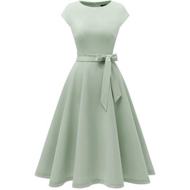 DRESSTELLS Cocktail Dresses for Women 2025, Summer Formal Wedding Guest Church Modest Teen Party Homecoming Prom Swing Dress Sage Green 3XL