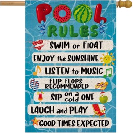 12x18 Inch Double Sided Summer Garden Flag - Pool Rules Signs Outdoor Decorations Enjoy the Sunshine Yard Flag - Seasonal Large Outdoor Yard Flags of Burlap - Seasonal Farmhouse Outdoor Flag