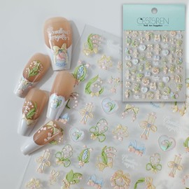 CESTSIREN Lily of The Valley Flower Nail Art Stickers, Embossed Nail Decals, Nail Art Design, Self-Adhesive, Nail Accessories for Women, Nail Art Supplies