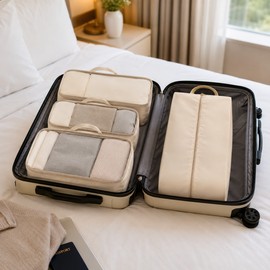 Compression Packing Cubes for Travel - 4-Piece Waterproof Luggage Organizer Set with Zippered Compartments for Clothes and Suitcases Whirte