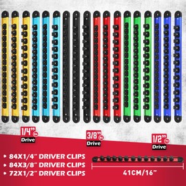 18-Piece Magnetic Socket Holder Organizer Set (Holds 240 Sockets), Heavy Duty 1/2, 3/8, 1/4-Inch Socket Racks Premium Quality Socket-Clip Rail Holder Aluminum Sockets Rack Kit for Tool Box Drawer