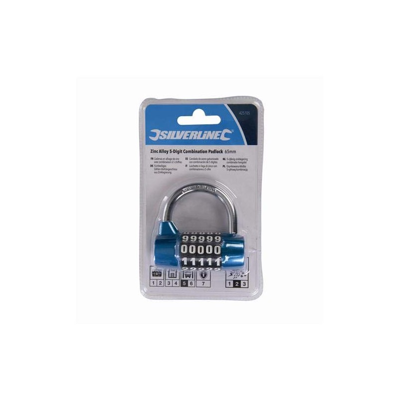 Silverline 425105 Zinc Alloy 5-Digit Combination Padlock 7 mm