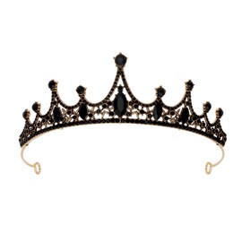 Amariver Black Crystal Tiara Crown for Women Gothic Gold Crown for Halloween, Weddings, and Special Occasions