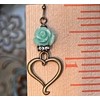 Bronze Heart with Rhinestone and Blue Rose Earrings Love Valentine