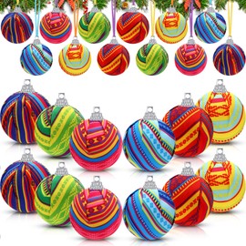 Halloscume 24 Pcs Christmas Mexican Ball Ornaments Christmas Tree Hanging Decorations 1.97 Inch Mexican Ball Ornament Holiday Colorful Hanging for Xmas Party Supplies