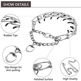 Monlida Dog Prong Collar, Adjustable Choke Collar for Dogs, High-Strength Metal Collar with Comfort Rubber Tips, for Large Breeds