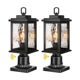 VIANIS Dusk to Dawn Outdoor Post Light Fixture with Pier Mount Base, 2 Pack Waterproof Lamp Posts Outdoor Lighting, Anti-Rust Aluminum Black Post Lantern Outdoor with Tempered Glass (Hardwired 120V)