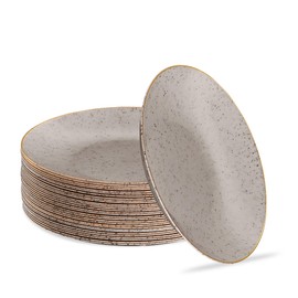 PLASTICPRO 30 Pack Disposable Plastic Plates Heavyweight Granite Look Elegant 7 inch Dinner Plates Grey with Gold Rim
