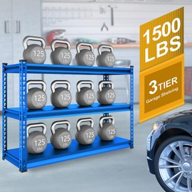 SDXYSTCE 48" W Garage Shelving Heavy Duty, 1500LBS Loads Adjustable Garage Storage Shelves, 3-Tier Metal Shelving Units and Storage Racks, Industrial Utility Shelf,48" Wx18 Dx39 H, Blue