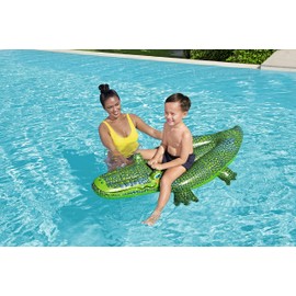 Bestway Buddy Croc Ride On, 5' Kids Inflatable Pool Float with Handles, Beach and Pool Toys for Kids, Green, One Size (41477)