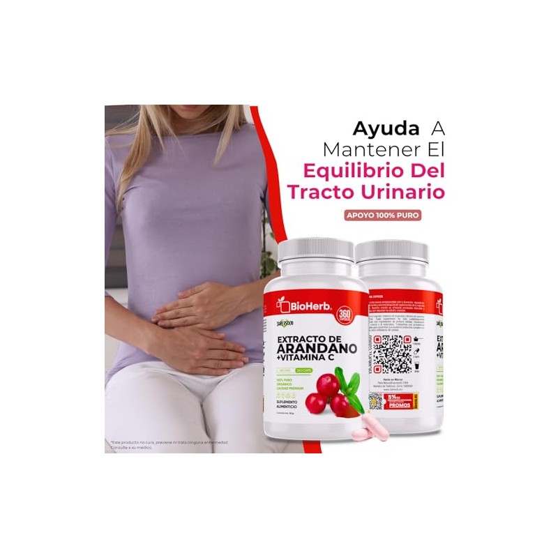 Bioherb Arándano Rojo Orgánico Vitamina 360 Cápsulas Extracto 100 Puro