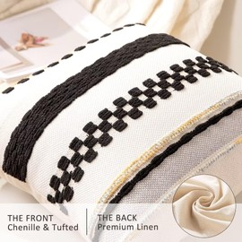 WANLIRD Boho Throw Pillow Covers 18x18 Set of 2 Farmhouse Decorative Cushion Case Striped Square Pillows Cover Chenille Pillow Cases Accent Neutral Pillowcase for Sofa Couch Bed,Black