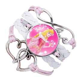 Princess Aurora Glass Domed Love Logo Braided Leather Bracelet