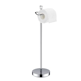 Toilet Paper Holder Stand (with Reserve Function) Free Standing Toilet Paper Holder for Bathroom Total Height 24.4" with Crystal Finial, Chrome Finish