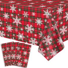 4 Pack Xmas Tablecloth Christmas Plaid Snowflake Table Cloth Red and Green Checkered Table Covers Xmas Buffalo Plaid Tablecloth Party Decorations for Christmas Holiday New Year Supply 51 x 86 Inch