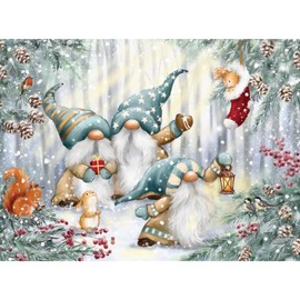 Bits and Pieces - 1000 Piece Jigsaw Puzzle for Adults - 20" x 27" - Gnomes in Snowy Forest - 1000 pc Winter Cute Fun Jigsaw by Makiko
