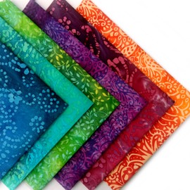 Blended Batiks Fat Quarter Fabric Bundle - 6 Fat Quarters of 100% Cotton Fabric Batiks in Blue, Turquoise, Green, Purple, Pink, Orange & Red by Sewing Cuts