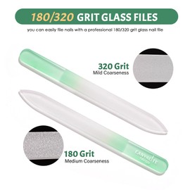 CANVALITE Glass Nail File Set for Natural Nails Double Sided 180/320 Grit Crystal Nail Files with Case Glass Fingernail File Stocking Stuffers for Women Girls Gifts, Pack of 3