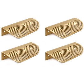 RZDEAL Solid Brass Cabinet Handles Brushed Gold Leaf Knobs and Pulls for Dresser Drawer Handles Edge Pulls,4-5/8"(117mm) Overall Length,4Pcs
