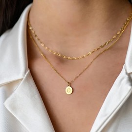 Stocking Stuffers Gifts for Women Initial Necklace for Women Letter Necklace Name Necklace Gold Letter Pendant Necklace Layered Initial Choker Necklace Coin Necklaces Jewelry Gifts for Teen Girl