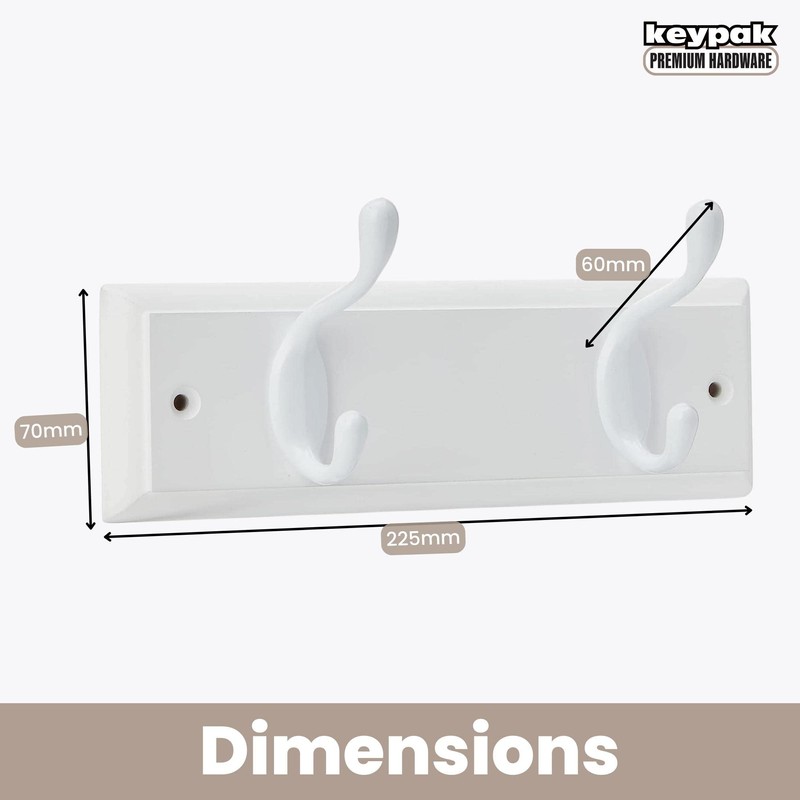 keypak 2-Hook Door Wall Mounted Coat Rack, 22.5cm - White