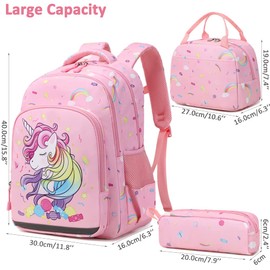 Meisohua Unicorn Backpack for Girls School Backpack 3 in 1 Set Elementary Kindergarten School Bags for Girls with Chest Strap and Lunch Tote Pencil Bag