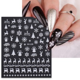 6 Sheets White Winter Snowflake Nail Stickers 3D Self Adhesive Christmas Nail Decals Xmas Snow Deer Snowman Xmas Tree Nail Design Holiday Christmas New Year Nail Decoration for Women Acrylic Nails