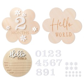 3 Pcs Baby Monthly Milestone Cards, Baby Month Sign with 11 Numbers and 16 Petal Flower Accessories, Wooden Baby Monthly Cards Baby Announcement Sign Baby Milestone Cards for Photo Prop Baby Shower