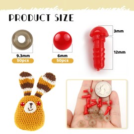 TOAOB 50pcs 6mm Safety Eyes for Amigurumis with Washers Red Crochet Eyes Plastic Craft Safety Eyes for Stuffed Animals Bears Doll Making