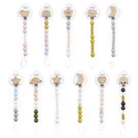Mud Pie Gray Moon Wood & Silicone Baby Pacifier Clip