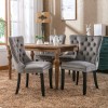 Modern Grey Velvet Tufted Solid Wood Set of 2 Dining