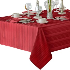 Newbridge Christmas Satin Stripe No-Iron Soil Resistant Fabric Holiday Tablecloth - 52 X 70 Oblong, Red